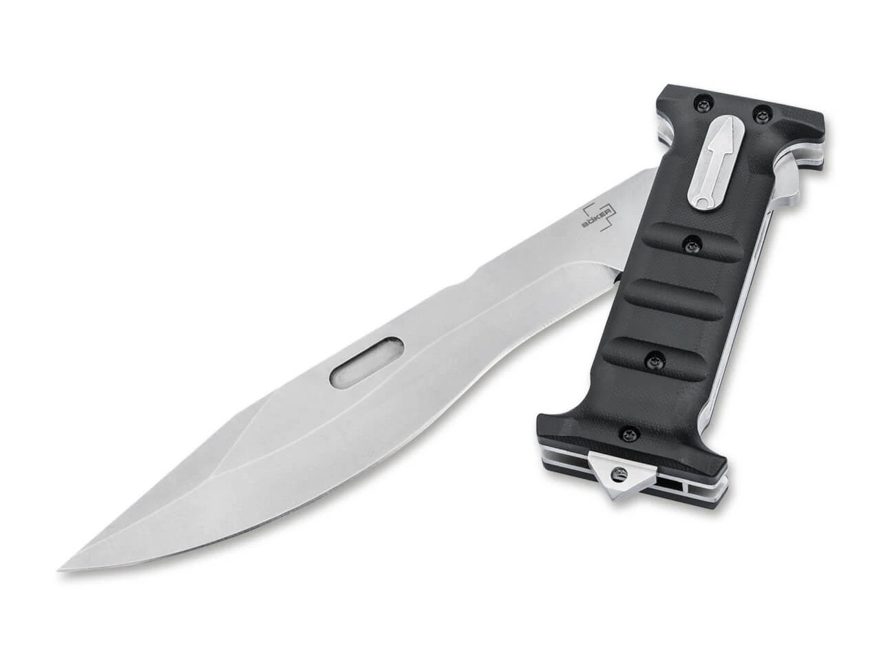 : Boker Extension Knife showing the 4.7 inch retracted blade configuration and cross bolt lock.