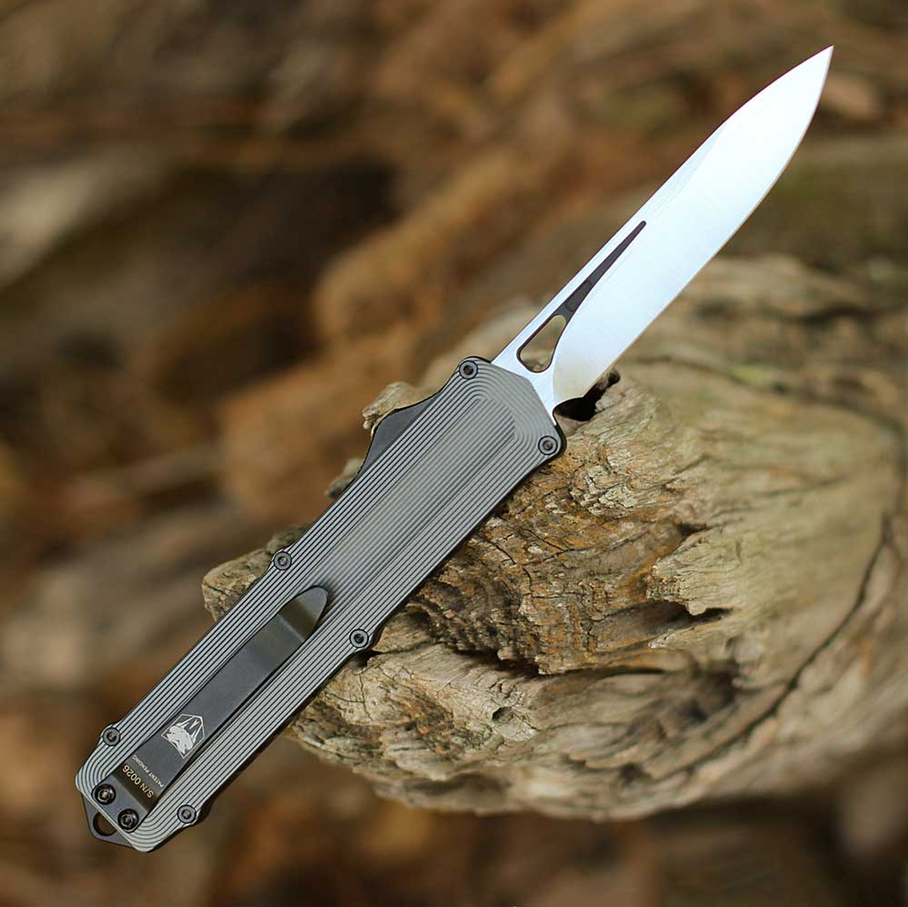CobraTec Chameleon OTF (Out the Front) Automatic Knife (CTCAMGRYM390DNS) - 3.25" M390 Satin Drop Point Blade, Grey 6061-T6 Aluminum Handle