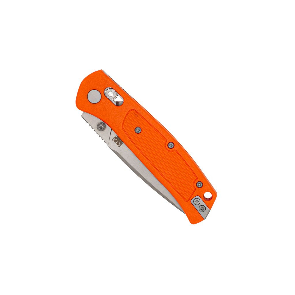 Cobratec Knives EDC Scout (CTSCTGRVORGBAR) 3.12" VG10 Grey Drop Point Plain Blade, Orange Grivory Handle, Crossbar Lock