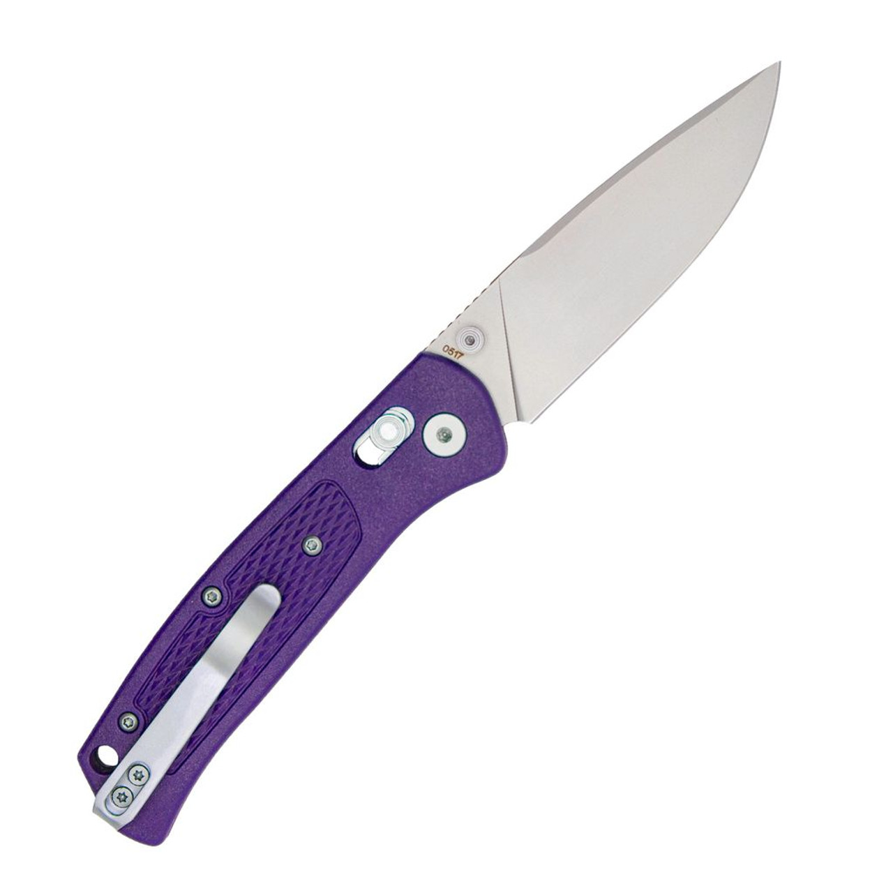 Cobratec Knives EDC Scout (CTSCTGRVPURBAR) 3.12" VG10 Grey Drop Point Plain Blade, Purple Grivory Handle, Crossbar Lock