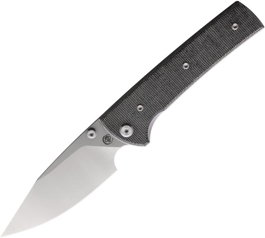 Chaves Scapegoat 229 (CHAV14318 ) 3.7" Elmax Satin Spear Point Plain Blade, Black Micarta Handle
