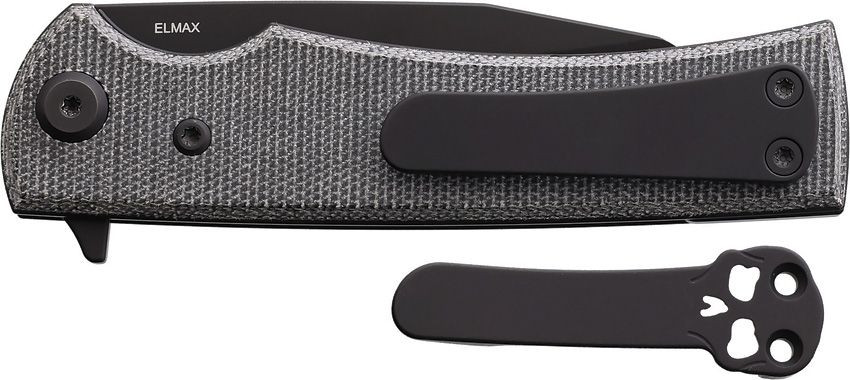 Chaves Sangre Street (CHAV14325) 3.7" Elmax Black Wharncliffe Plain Blade, Black Micarta Handle