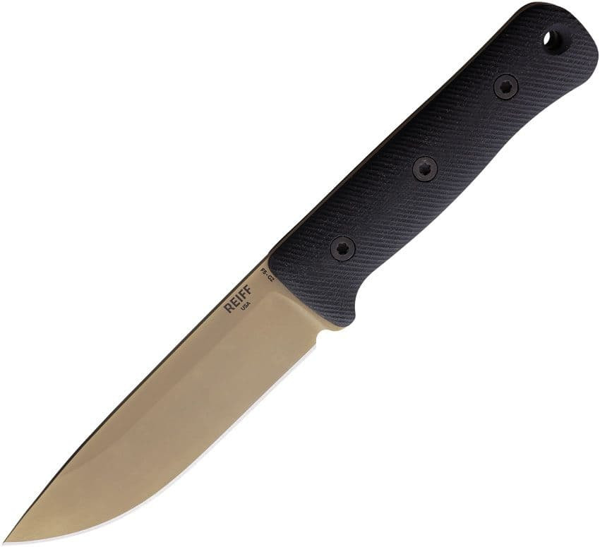 Reiff Knives F5 Field Survival Knife (REKF511DBCMBLKA) 5.0" Magnacut Flat Dark Earth Drop Point Plain Blade, Black Canvas Micarta Handle, Black Kydex Sheath