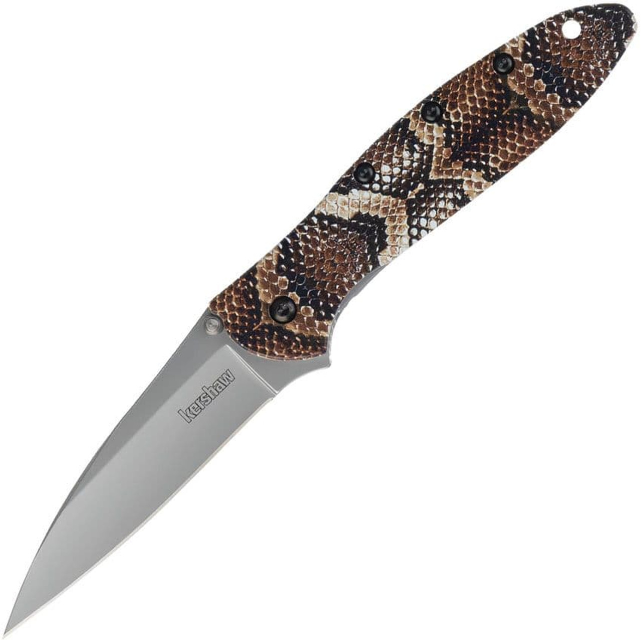 Kershaw Leek Snake Skin (KS1660SNAKE) 3.0" Bead Blasted 14C28N Drop Point Plain Blade, Snake Skin Aluminum Handle