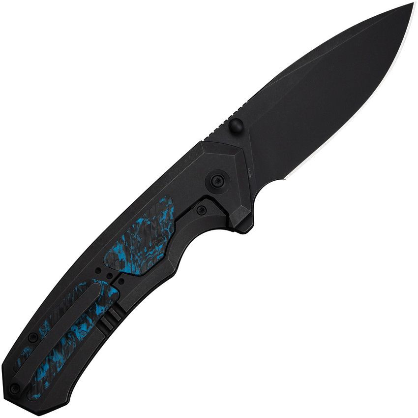 WE Knife Co. Corwyn Frame Lock Folding Knife — Black Titanium + Black/Blue Carbon Fiber, 3.7" Black Stonewashed Blade