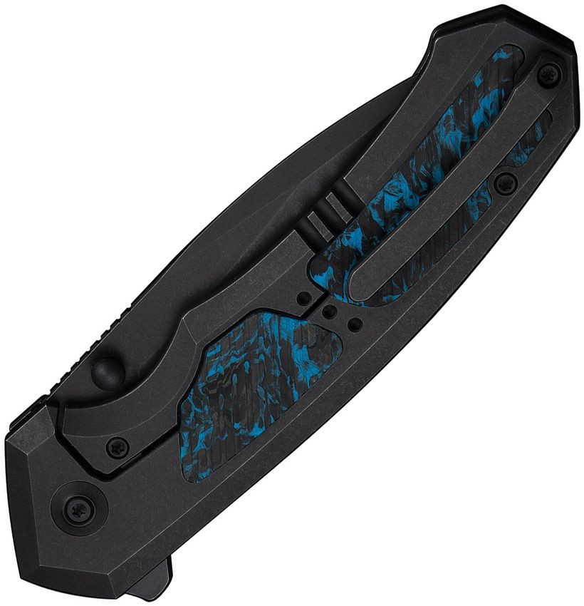 WE Knife Co. Corwyn Frame Lock Folding Knife — Black Titanium + Black/Blue Carbon Fiber, 3.7" Black Stonewashed Blade