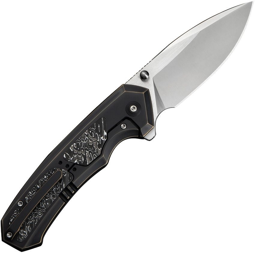 WE Knife Co. Corwyn Frame Lock Folding Knife — Black and Bronze Titanium + Aluminum Foil Carbon Fiber, 3.7" Stonewashed Blade
