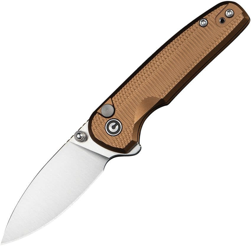 Civivi Mini Shakan (CIVC20052F-3) 2.48" Nitro-V Satin Drop Point Plain Blade, Brown Ripple Aluminum Handle