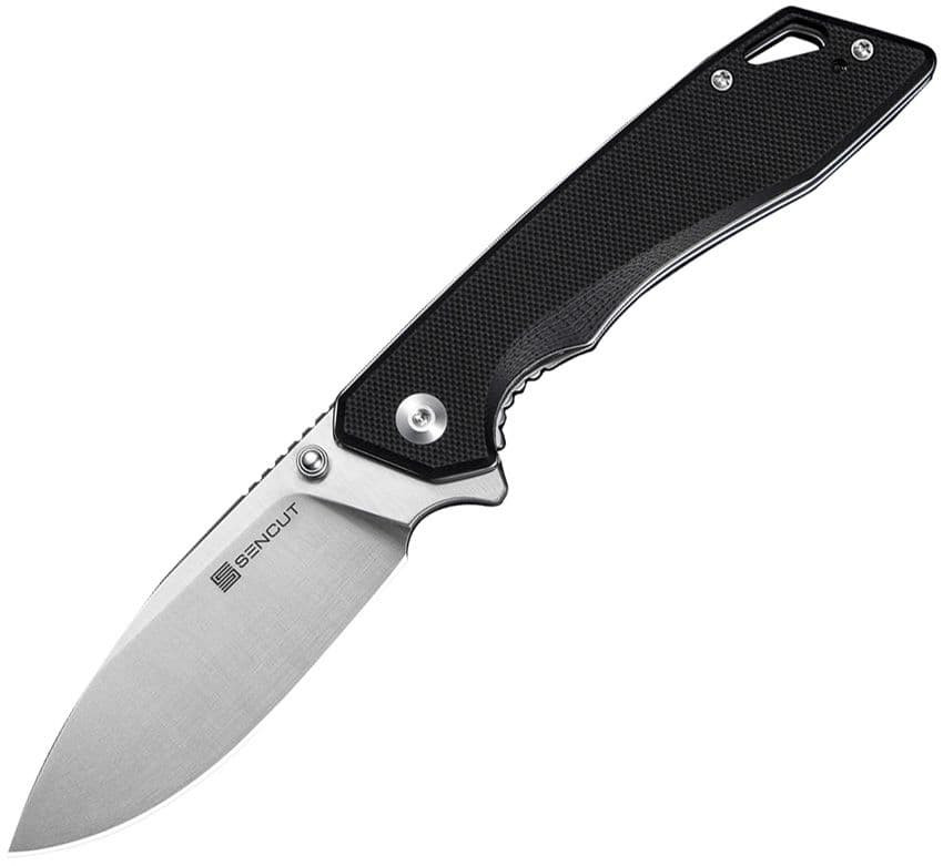 Sencut Stratex (S25055-1) 3.17" 9Cr18MoV Satin Drop Point Plain Blade, Black G-10 Handle
