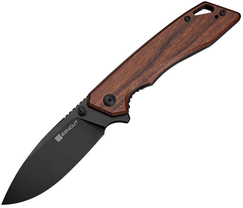 Sencut Stratex (S25055-3) 3.17" 9Cr18MoV Black Drop Point Plain Blade, Wood Handle