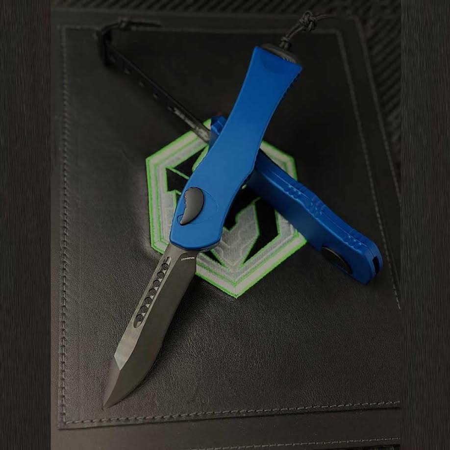 Heretic Hydra V4 H408-6A-BLU OTF Knife 3.625" MagnaCut Black Drop Point Blade Blue Aluminum Handle