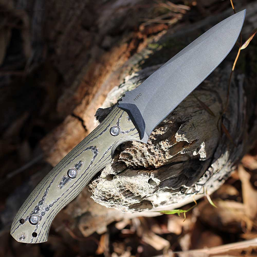 Harm Edge Bounty Hunter BH2.5 5" M390 toolroom/etch tumble recurve blade