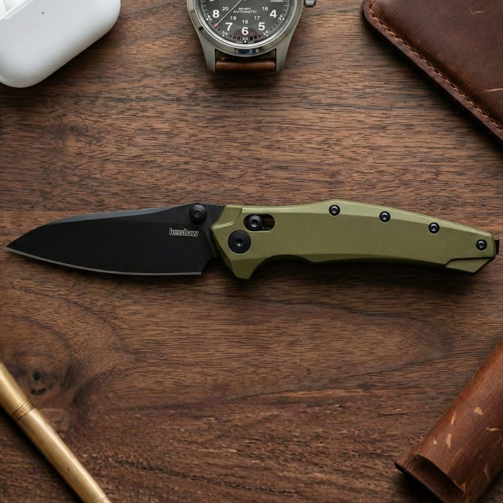 Kershaw Bareknuckle OD green aluminum pocket knife