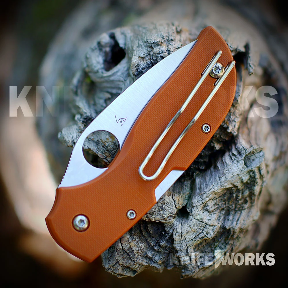 Spyderco Chaparral C152GPBOR 2.80" CPM REX 121 Satin Blade Burnt Orange G-10 Folding Knife Clip View