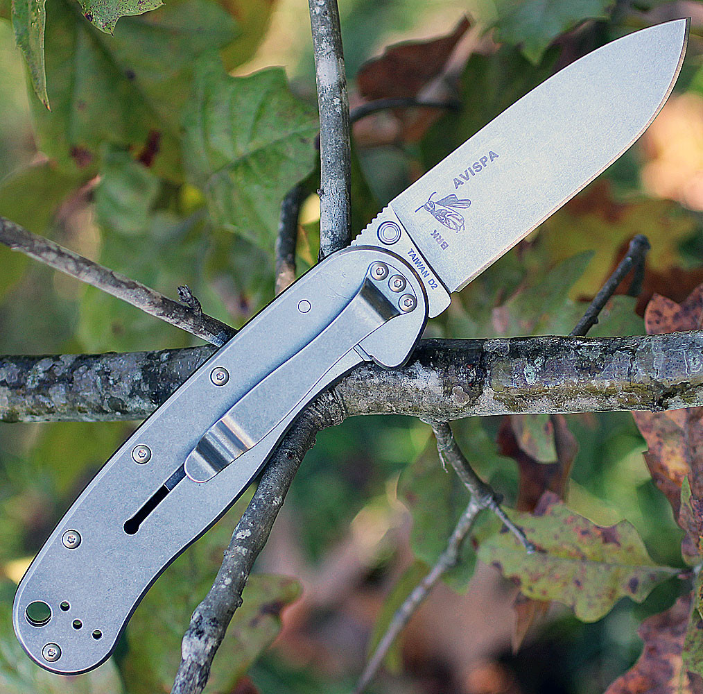 ESEE Avispa BRK1302OD D2 Stonewash Drop Point Blade Open Detail View