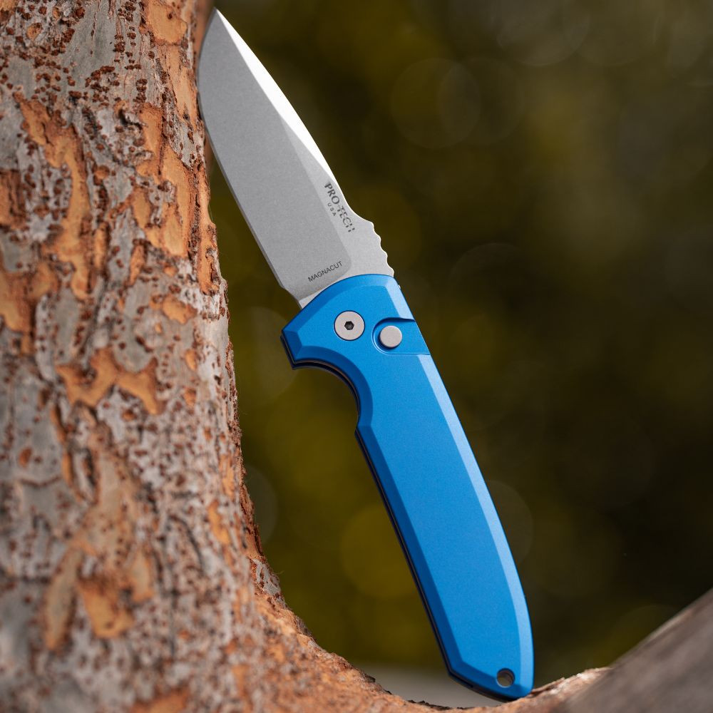 Pro-Tech Rockeye Auto Les George blue aluminum knife