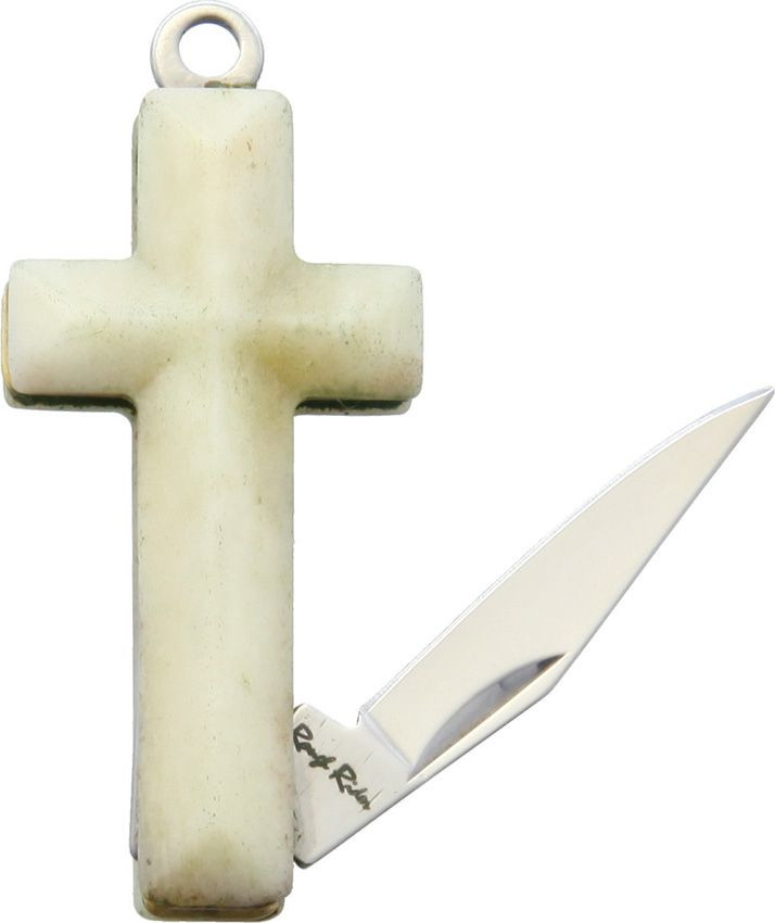 Rough Ryder Cross Knife Pendant – Natural Bone, 1.75" 440A Folding Knife RR1582