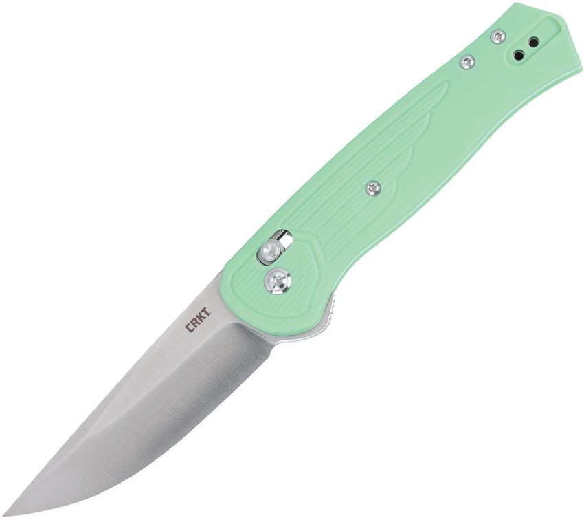 CRKT Sero 7170M profile view showing 3.02 inch S35VN satin drop point blade and mint green glass-reinforced nylon handle with Crossbar Lock.