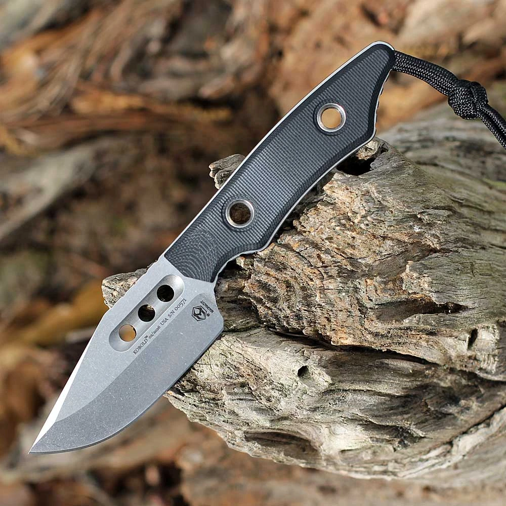 Heretic Knives Kobold fixed blade H065-2A-BLK-G10 profile view showing stonewashed MagnaCut blade.