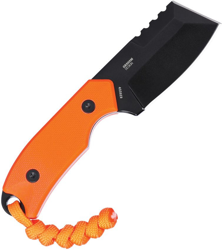 CRKT Razel Compact 4036ER profile view showing 2.32 inch D2 black oxide chisel blade with Veff Flat Top Serrations and orange G-10 handle
