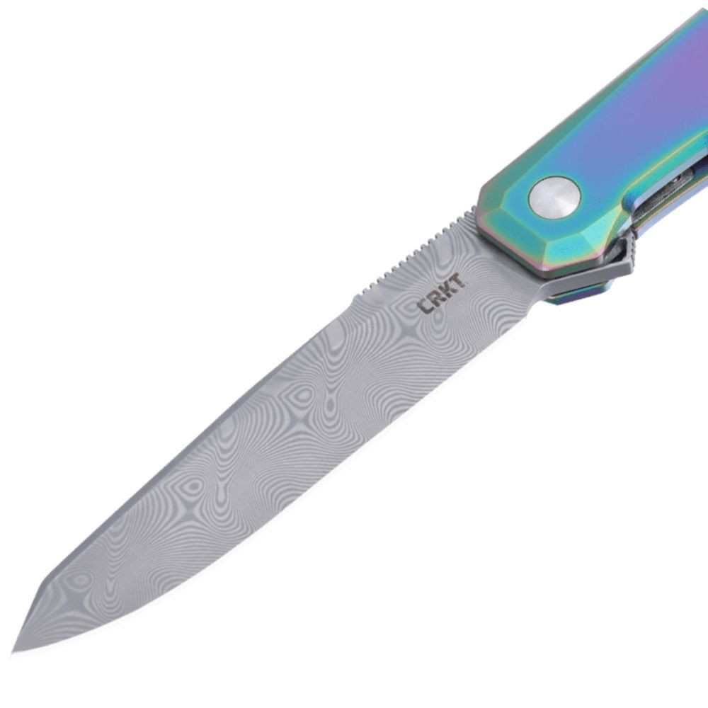 CRKT Facet Damascus reverse tanto blade close up