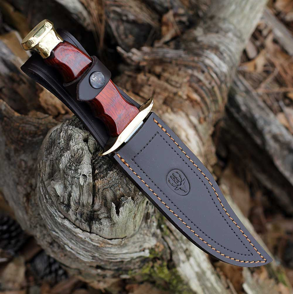 Muela BW-16 fixed blade with elegant Coral Pakkawood scales and leather sheath