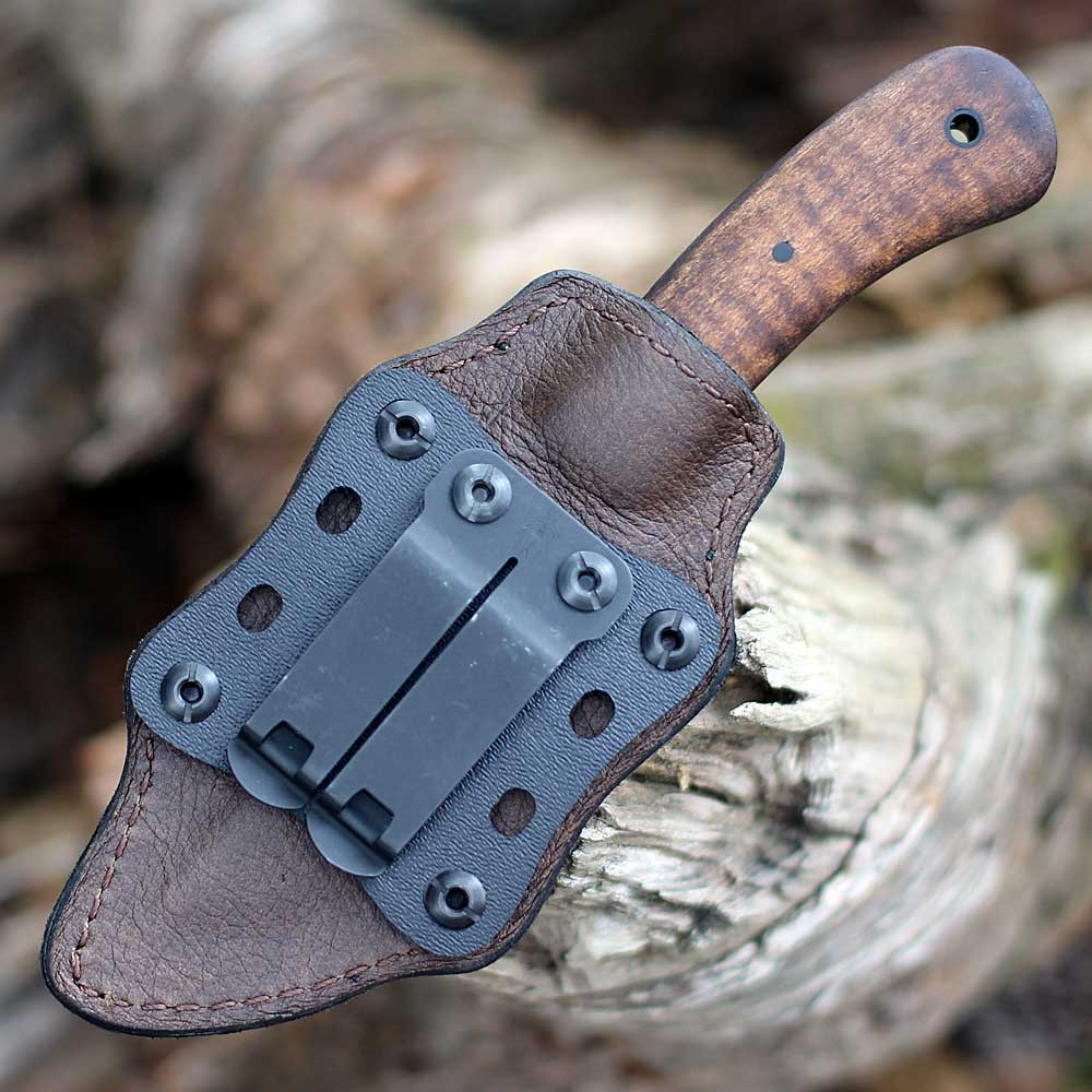 Winkler Knives Blue Ridge Hunter (WK004) 4" 80CrV2 Black Clip Point Plain Blade, Maple Wood Handle, Brown Leather Sheath