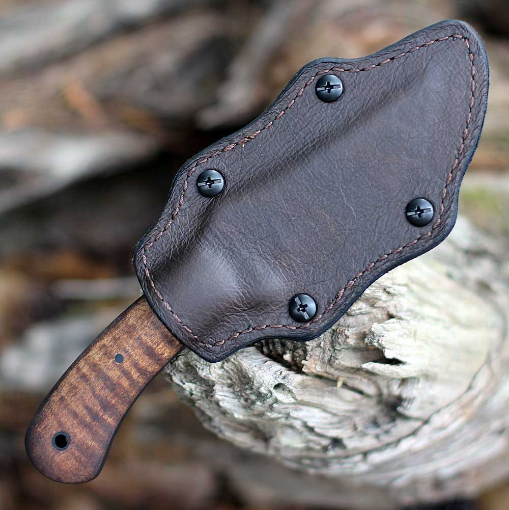 Winkler Knives Blue Ridge Hunter (WK004) 4" 80CrV2 Black Clip Point Plain Blade, Maple Wood Handle, Brown Leather Sheath