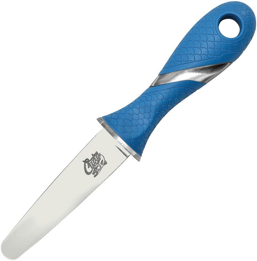 Cuda Titan shucking knife by Camillus with 3.5 inch mirror finish blade and blue handle