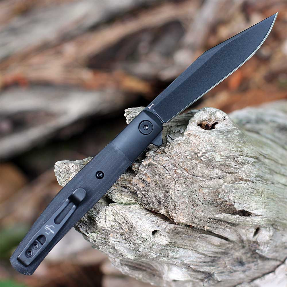 Boker Plus Modern Stockman 01BP0034 Nitro-V Scandi clip point blade — black titanium coating, 3.30 in, plain edge, low-angle bevel