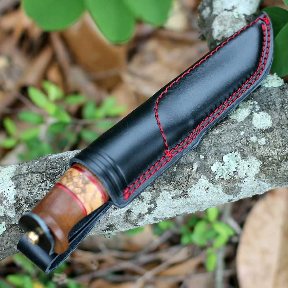 Helle Harding Rubin 2026 Limited Edition Knife, Spalted Beech & Red Leather Handle, H3LS Triple-Laminated Blade, 1,000 Pieces
