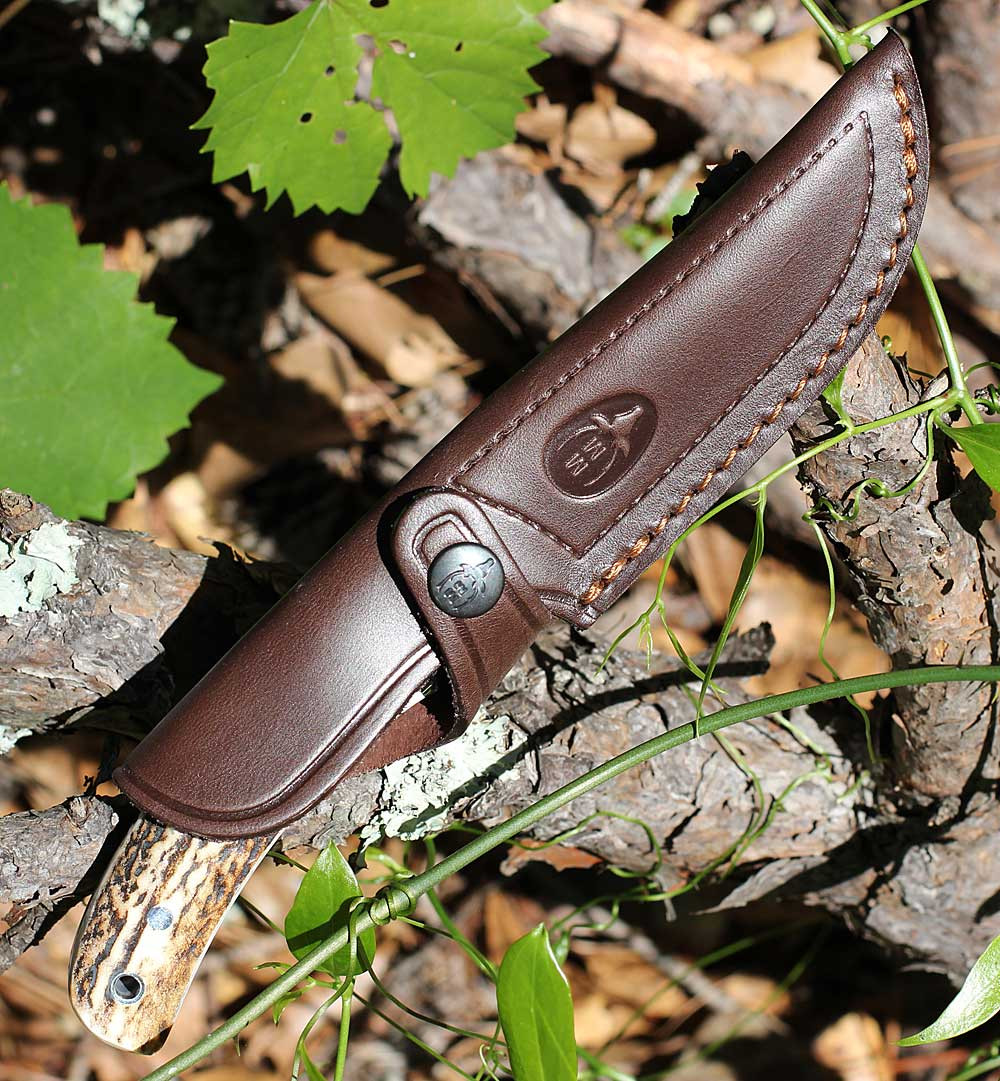 Muela Setter-11A 02MU043 Red Stag Antler Handle  with the premium brown leather sheath
