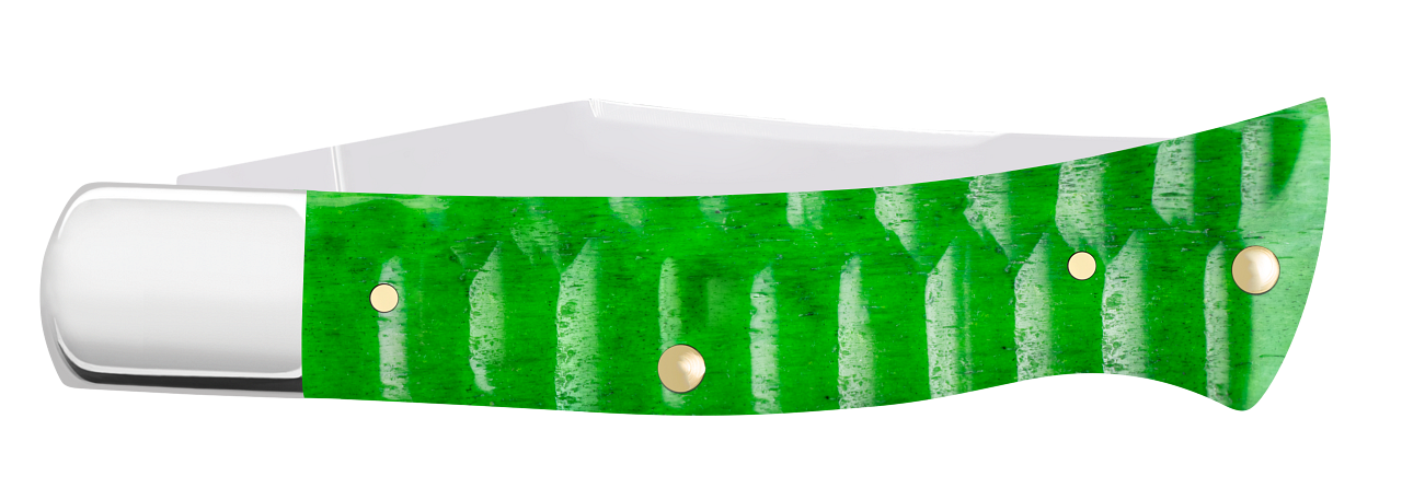 Case Axe Handle 11445 gator jigged bright green bone handle nickel silver bolsters diamond shield closed back handle close-up