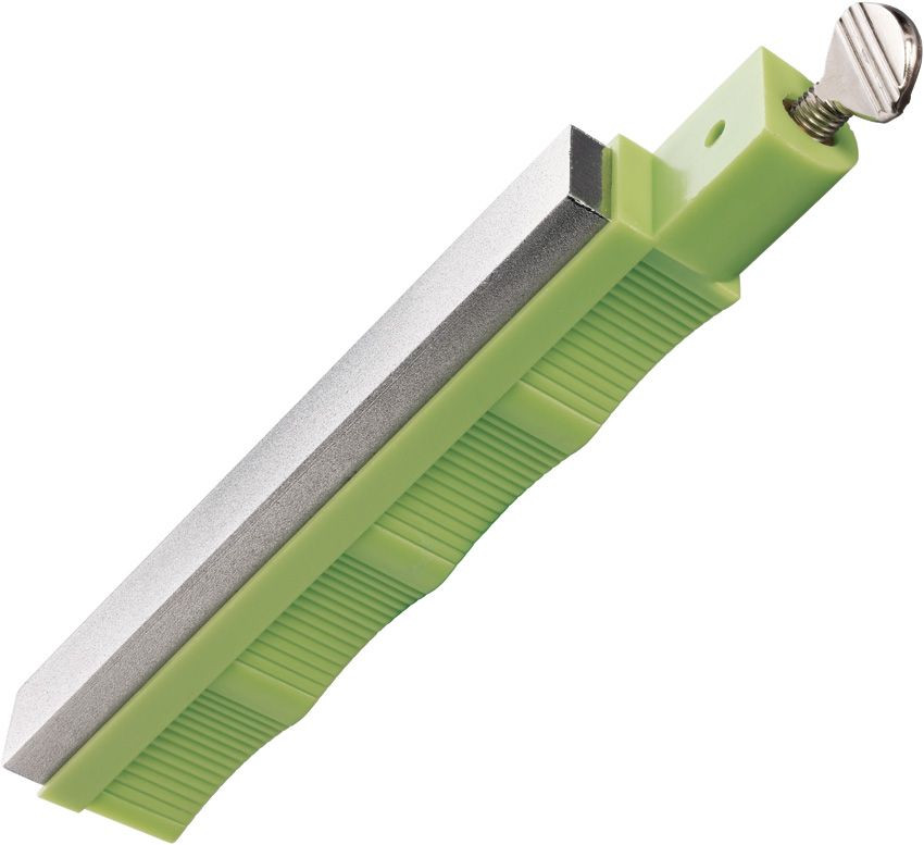 Lansky LDHXF Ultra Fine Diamond Hone — green ergonomic plastic housing with silver 1,000-grit diamond sharpening surface and stainless steel thumb screw