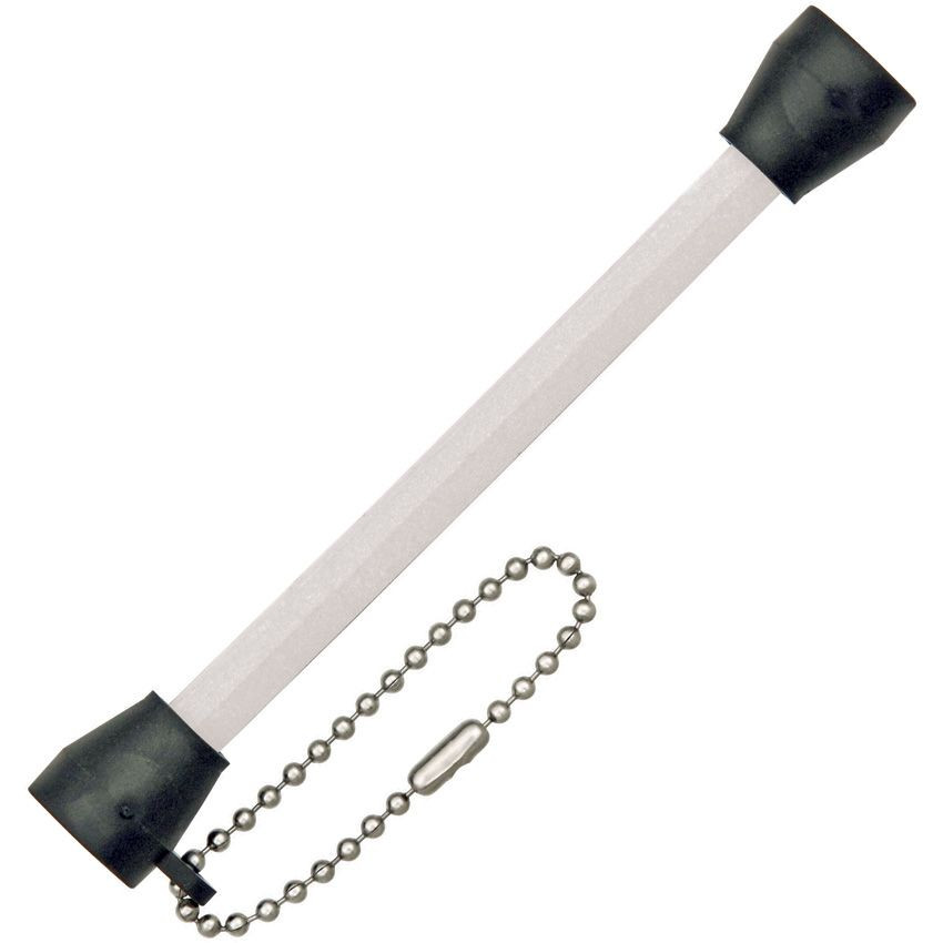 Lansky LTRCSF CS Knife Sharpener Fine — white 800-grit alumina ceramic rod with black rubber end caps and ball-chain keyring