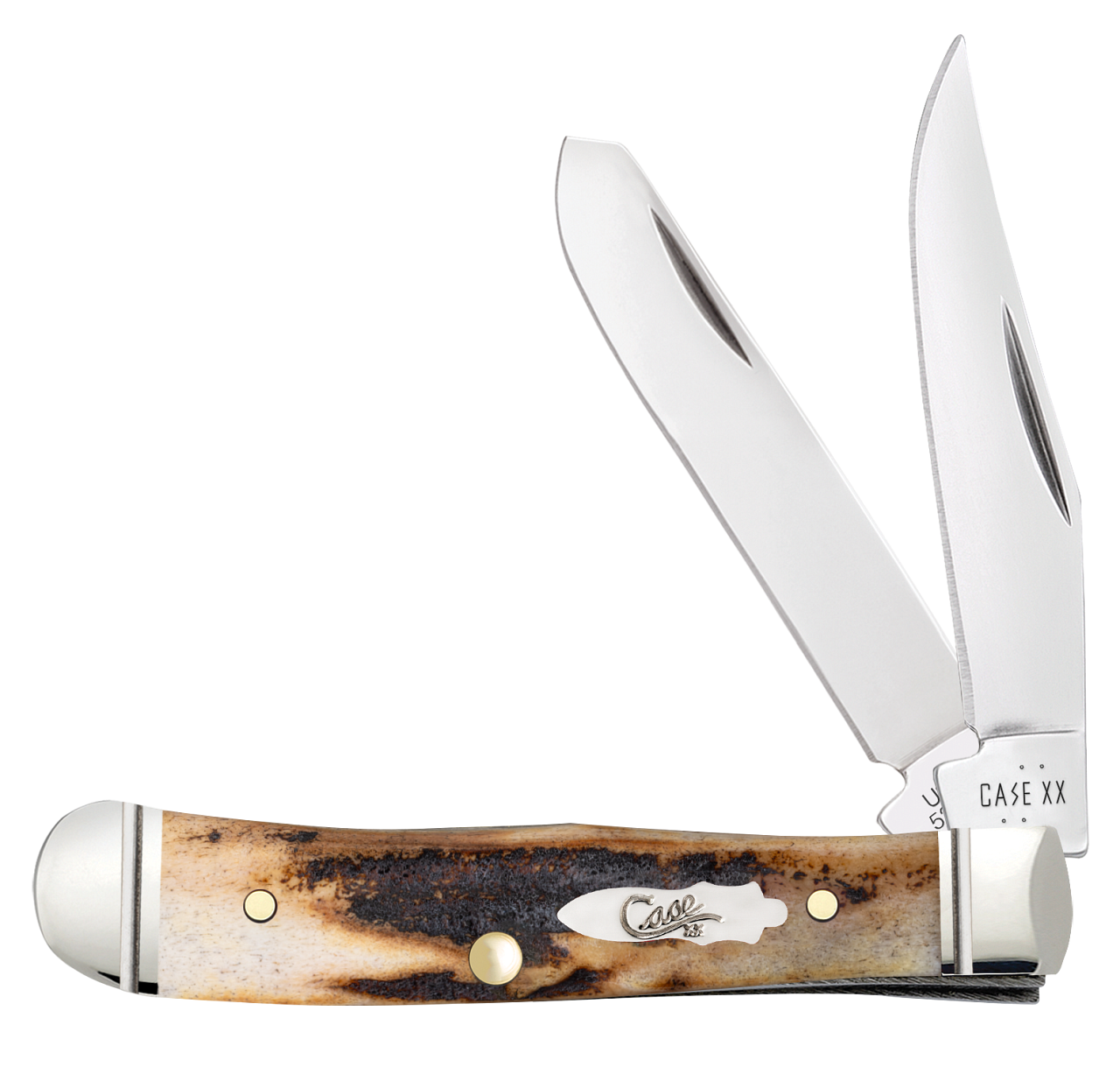 Case 10862 genuine stag Tiny Trapper folding knife with clip and spey blades open