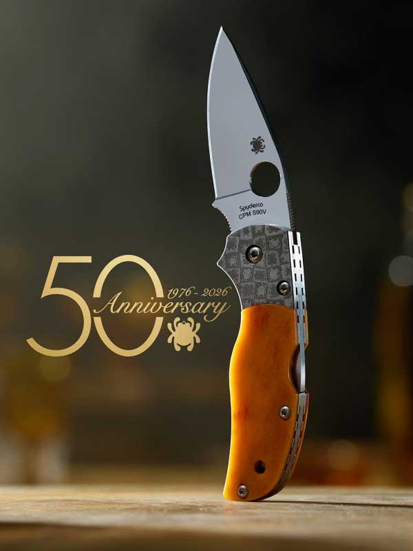 Spyderco Native 5 50th Anniversary C41BA50TH CPM S90V Drop Point Amber Bone Mosaic Damascus Lockback Sprint Run