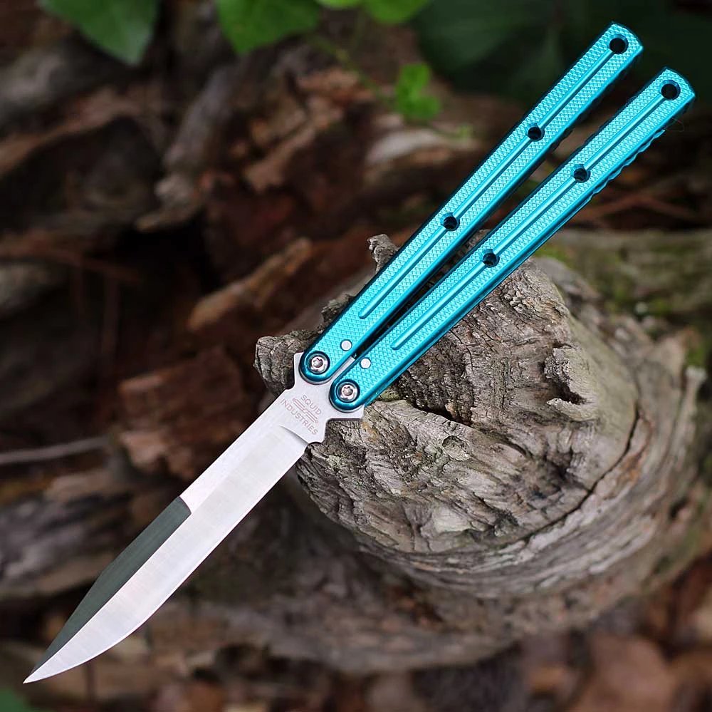Squid Industries Krake Raken V3 Weehawk KRAKERAKEN WEEHAV3-TEL open — AEB-L satin weehawk blade, teal 7075-T6511 aluminum channel handles