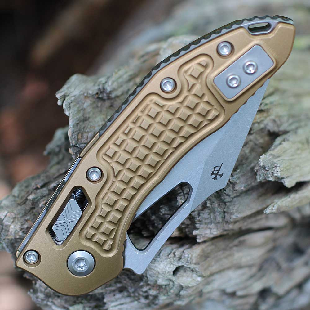 Microtech Mini Stitch RAM-LOK - 3.05" Bohler M390MK Stonewash Plain Edge Blade, Tan Frag Aluminum Handle - 169MRL-10FRTA