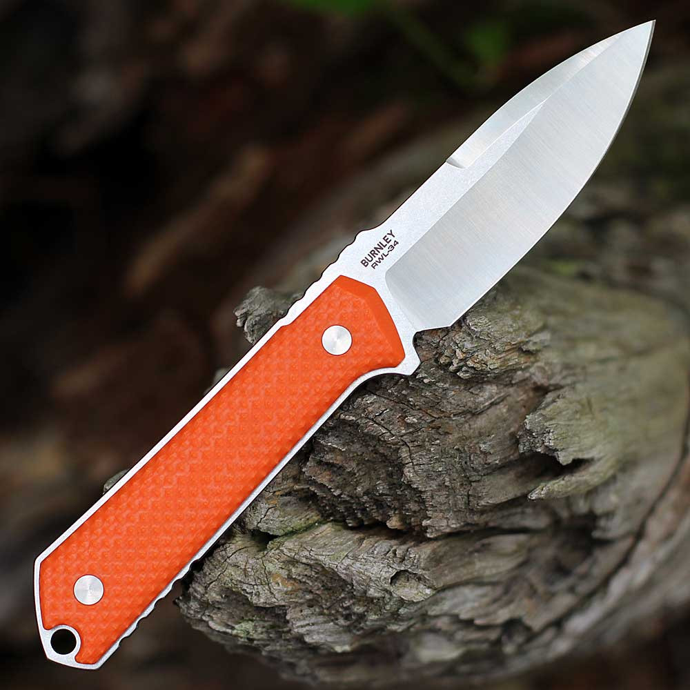 Boker Germany Kiboku 120573 orange G10 handle — non-slip pyramid texture, screw-fastened, interchangeable scales, full-tang construction