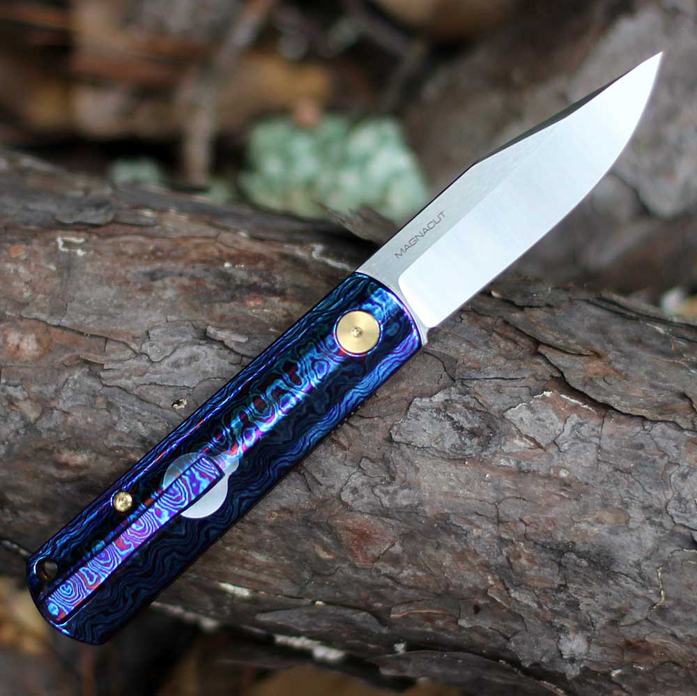 Boker Germany BRLW Mokuti 110674 CPM MagnaCut 2.58 in uncoated drop point — false edge, 0.10 in thin, 62 HRC, Solingen Germany