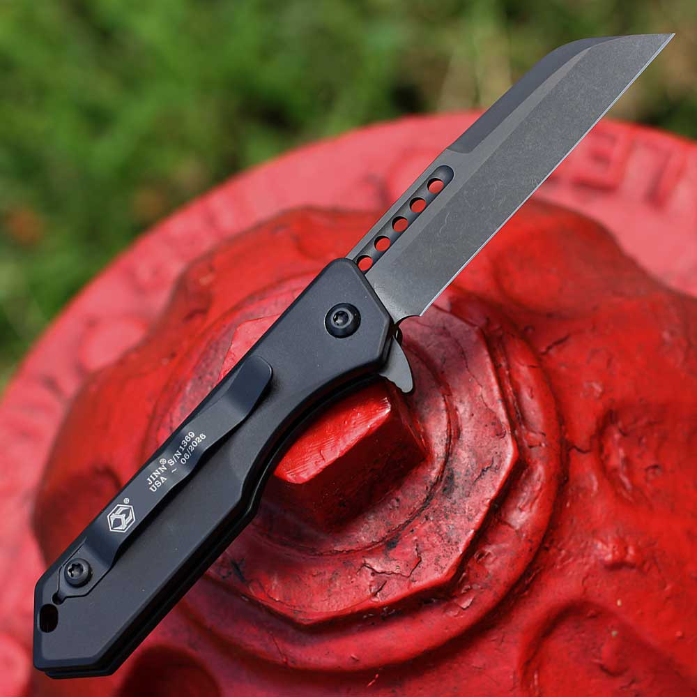 Heretic Jinn Manual H213-6A-T CPM MagnaCut DLC Black Wharncliffe — hollow grind, 3.00 in, 0.088 in thin, plain edge, Battleworn finish