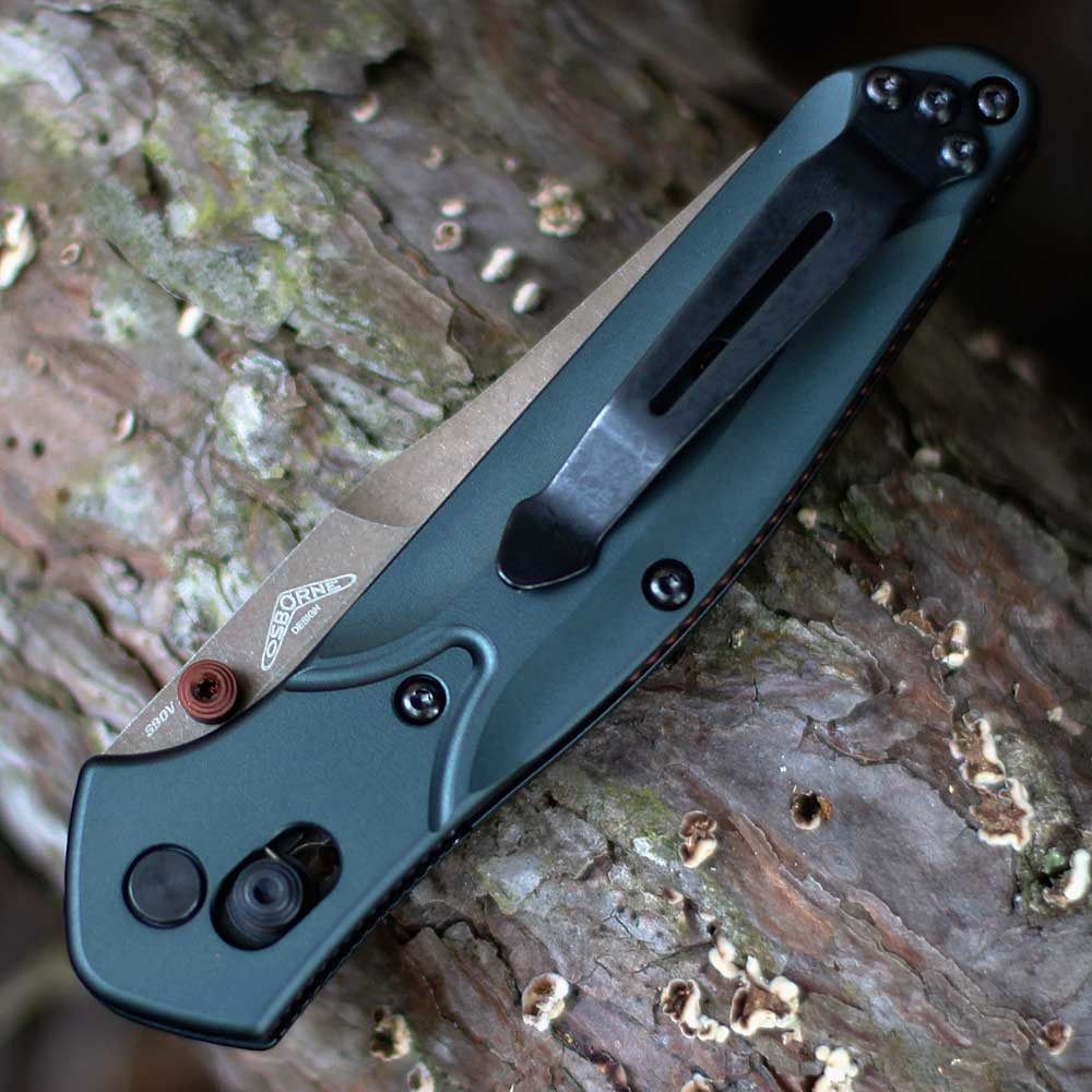 Benchmade 940 Osborne 940FE-2601 reversible tip-up clip — Taiga Green aluminum, Burnt Copper accents, 2.79 oz, seasonal Taiga Green set