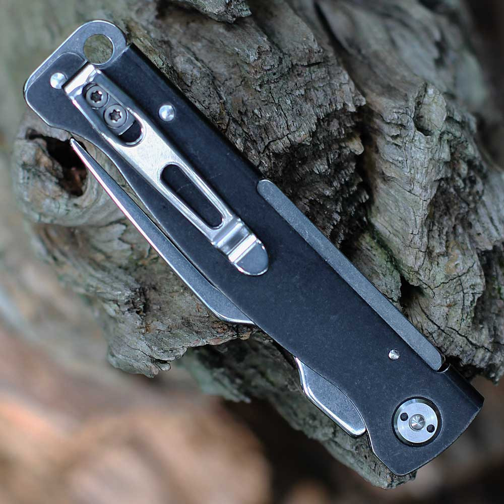 oker Plus Atlas Fork 09BP0019 pocket clip and lanyard hole — blackwash stainless handle, 6.49 in overall open, compact carry