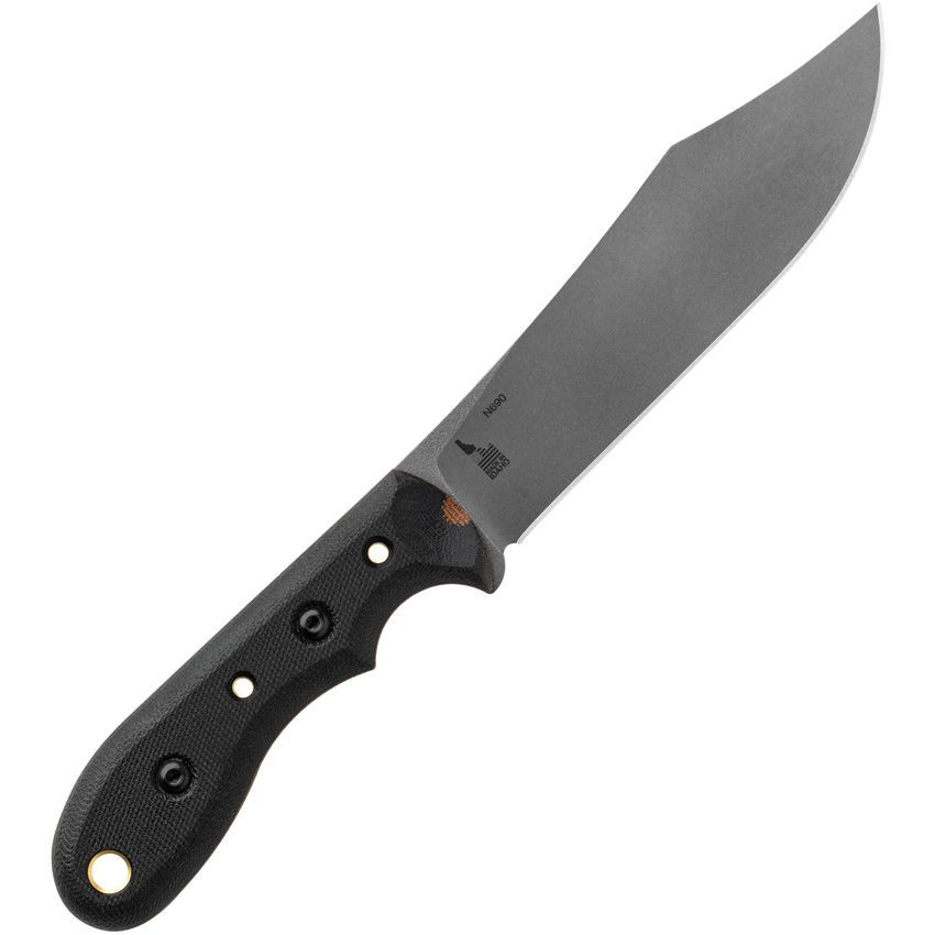 TOPS Badger Creek Bowie TPBRCK01 — full profile, high full flat grind clip point Bowie blade and black canvas Micarta full tang handle