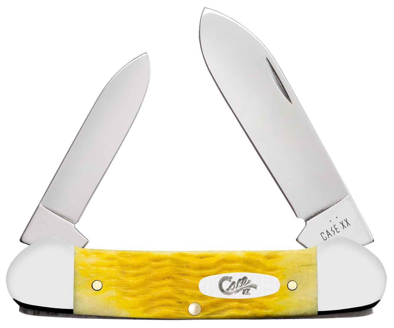 Case Canoe 75312 yellow Platts jig bone handle closed, spear pen blade folding knife