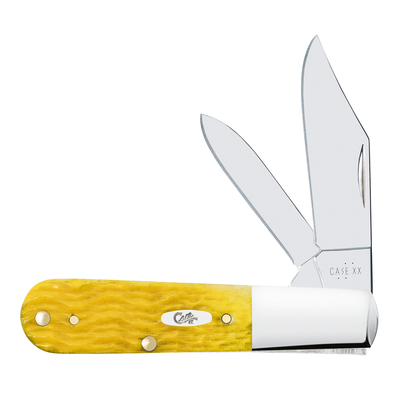 Case Barlow 75313 yellow Platts jig bone handle closed, spear pen blade folding knife