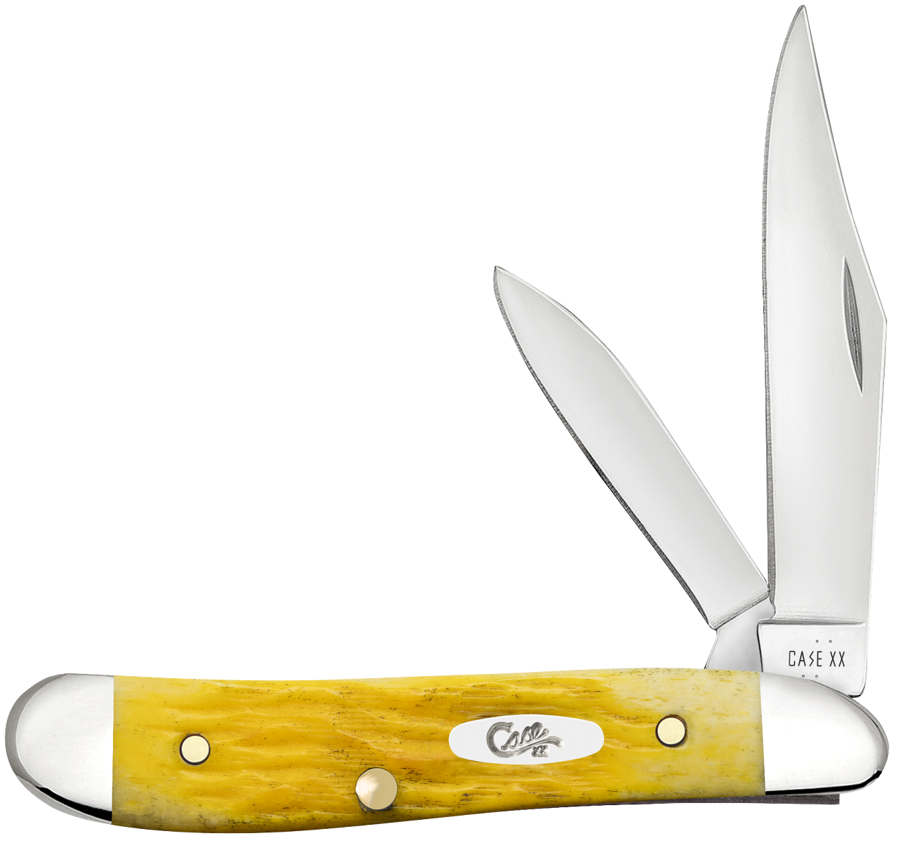Case Peanut 75314 yellow Platts jig bone handle closed, clip pen blade folding knife