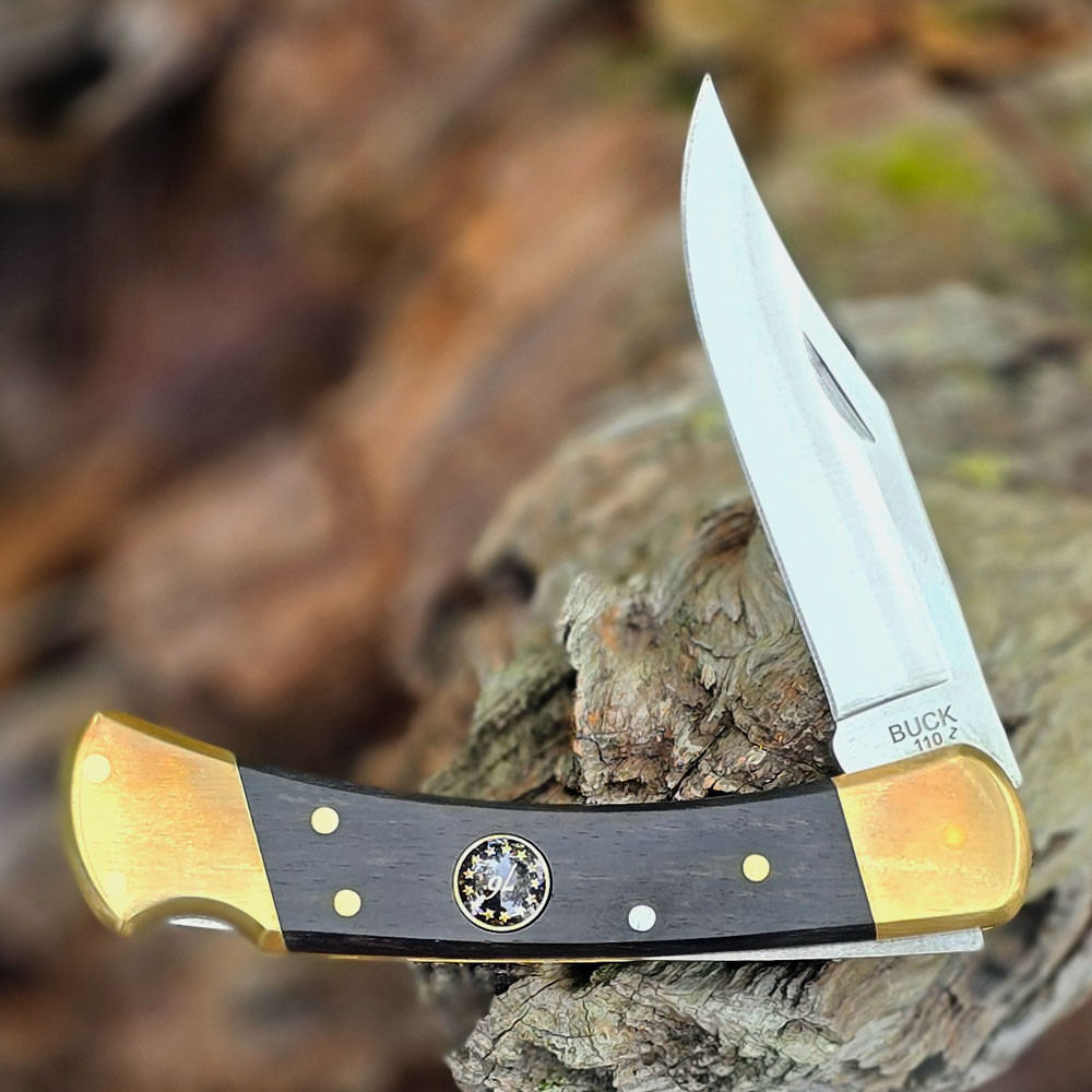 Buck 110 250th Anniversary - 3.75" 420HC Clip Point Blade, Crelicam Ebony Handle - 0110BRSUSA1