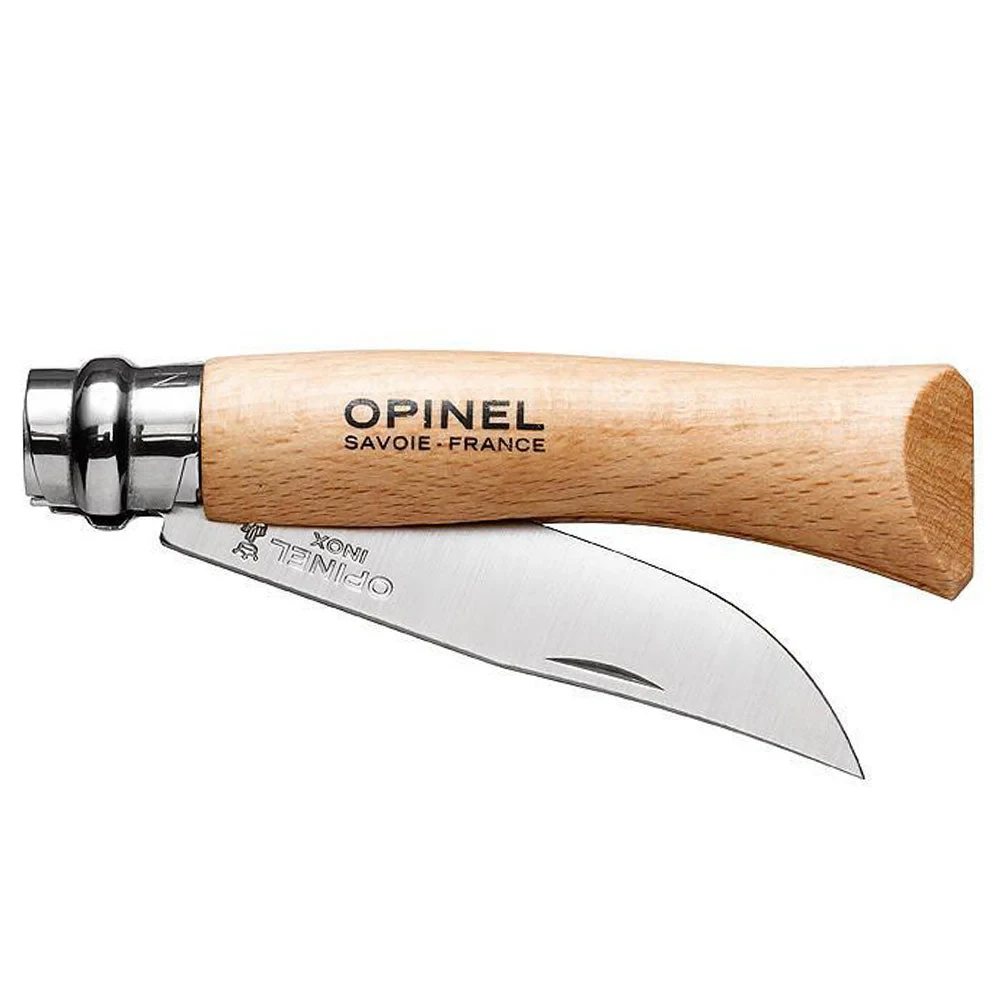 Opinel No. 07 000654 3.07 Inch 12C27 Stainless Beechwood Folding Knife partly Closed Right Side View